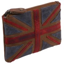 Mala Leather Union Jack Distressed Vintage Look Coin Purse with Keyring RFID Protection Gift Box
