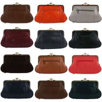 Oakridge Leather Ladies Double Clasp Coin Purse with Space for Credit Card