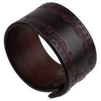 Pickled Moon Mens Leather Wide Adjustable Wristband Paisley Design