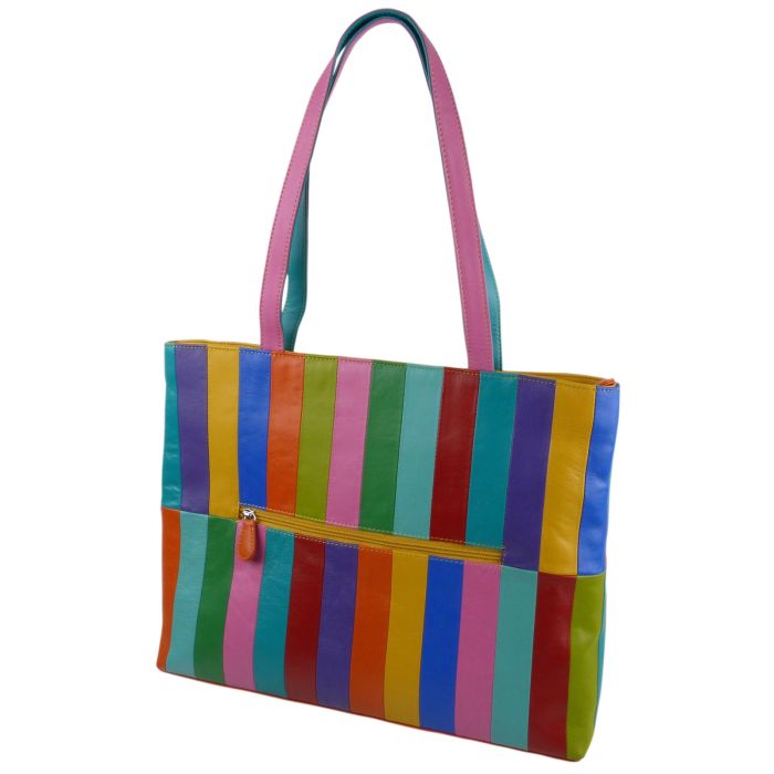 Ladies Leather Colourful Tote Work Bag by Ili New York Rainbow