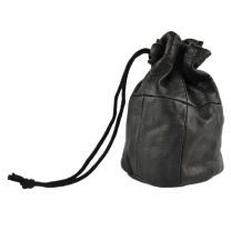 Lined Black Soft Leather Drawstring Wrist Pouch Coin Purse Change Handy