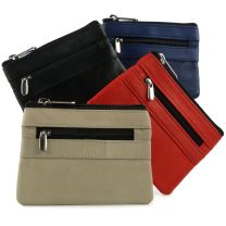 Ladies Mens Zipped Leather Coin Purse Colours Key Chain by Oakridge 4 Colours