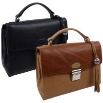 Ladies Small Black Leather Flap Over Grab Bag By ECLORE Paris