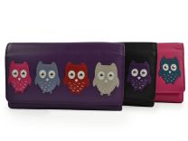 Ladies Large Tri Fold LEATHER PURSE WALLET by MALA Kyoto Collection Cute OWLS