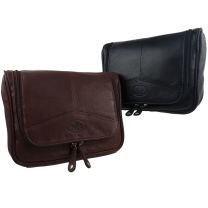 Rowallan Mens Quality Vintage Leather Hanging Wash Bag Travel Toiletries 