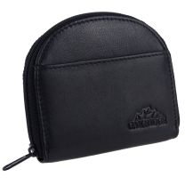 Oakridge Leather Unisex Black Zip-Around Coin Purse Credit Card Slot