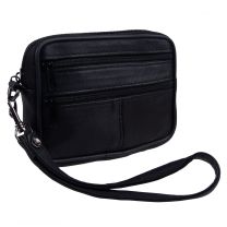 Black Leather 2 Zips Belt Wrist Purse Man Bag by OakRidge Leather Handy