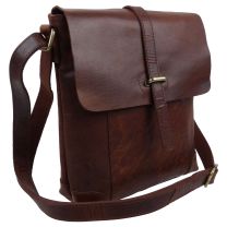 Rowallan of Scotland Mens Leather Half Flap Cross Body Bag in Cognac