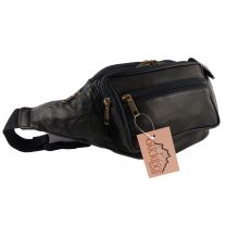 Mens Larger Leather Black Waist Bumbag Travel by Oakridge FannyPack