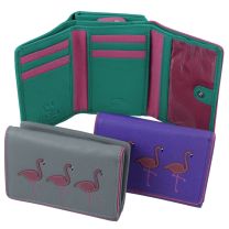 Ladies Leather Tri-Fold Purse/Wallet  with Flamingoes by Mala - Freya Collection RFID 