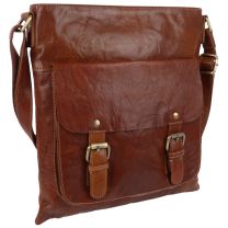 Rowallan of Scotland Mens Leather Large Cognac Cross Body Shoulder Bag