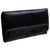 Rowallan Leather Ladies Black Matinee Large Flap Over Purse/Wallet 