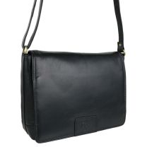 Ladies Soft Leather Classic Cross Body Handbag Bag by GiGi Black Flap Over