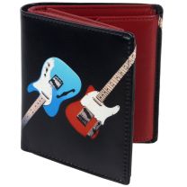 Mens Top Quality Tri-Fold Leather Wallet by Retro with Fender Guitars Gift Boxed 