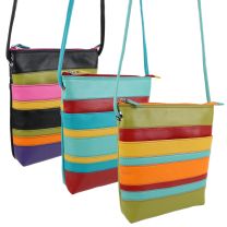 Ladies Leather Cross Body Shoulder Bag by Ili New York Colourful Stripes