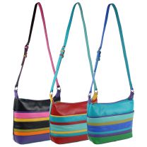Ladies Leather Colourful Cross Body Shoulder Bag by Ili New York Stripes