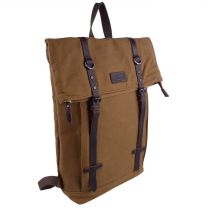 Troop London Laptop Backpack in Leather & Washed Canvas Camel Colour