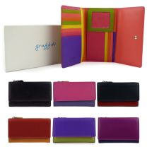 Ladies Leather Tri-Fold Flap Over Purse/Wallet By Golunski Graffiti Gift Box