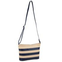 Ladies Medium Leather Shoulder Cross Body Bag by Blousey Cream Navy Handbag