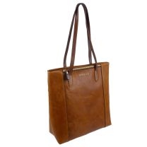 Rowallan of Scotland Leather Womens Top Zip Tote/Shoulder Bag - Cognac