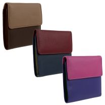 Ladies Compact Leather Tri-Fold Purse/Wallet by Blousey Brown Coin Section Multi-Coloured