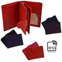 Ladies Compact LEATHER Tabbed RFID Protection Purse/Wallet by Mala; Origin Collection Classic Gift Boxed