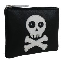 Mens Boys Black Leather Skull & Cross Bones Coin Purse by Mala Zipped Hand