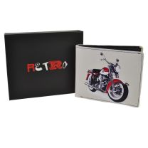 Top Quality Leather Bi-Fold Wallet by Retro Harley Davidson Motorbike Gift Box Golunski