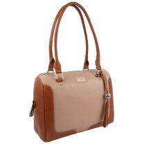 Ladies Luxury Leather Shoulder Bag From ECLORE Paris -Bone/Tan