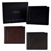 Mens Fine Grain Classic LEATHER Wallet by OLLY's; Banks Collection Gift Boxed