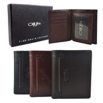 Mens Fine Grain LEATHER Shirt Wallet by OLLY's; Hunt Collection Gift Boxed