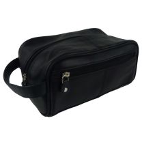 Mens Leather Small Wash Bag by Prime Hide Travel Toiletries Quality Black Handy