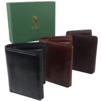 Mens Italian Leather Stylish RFID Protected Tri-Fold Wallet by Visconti Gift Box