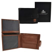 Mens Cowhide Leather Tabbed Bi-Fold Wallet by Rowallan of Scotland; Rembrandt Collection Gift Boxed