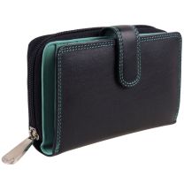 Quality Ladies Soft Leather Two Tone Purse Wallet by Visconti; Colorado Gift Boxed (Black & Aqua)