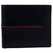 Oakridge Leather Mens Card & Coin Bi-Fold Wallet - Black/Tan