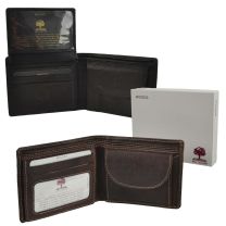 Mens Leather Compact Bi-Fold Wallet by Woods Change Section Value Gift Box