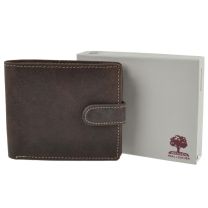Mens Leather Tri-Fold Wallet by Woods Change Pocket Flip Out Card Section Gift Boxed