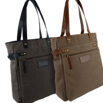 Ladies Canvas Leather Large Tote/Shopping Handbag by TARANIS Travel Spacious