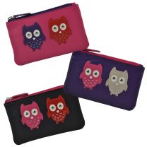 Ladies Small LEATHER Coin Purse/Wallet by Mala; Kyoto Collection Cute OWLS