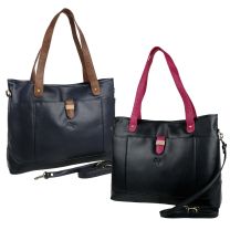 Ladies Soft Leather Large Shoulder Work Bag by GiGi Classic Black Navy Handbag