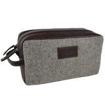 Mens Leather & Tweed Wash Bag by Mala; Abertweed Collection Gift Travel Wool