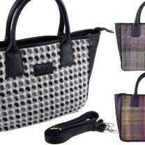 Ladies LEATHER & British Tweed Grab BAG by Mala; Abertweed Collection Handbag