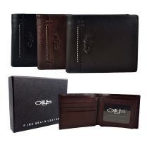 Mens Fine Grain Classic Leather Wallet by Olly's Wilson Collection Gift Box
