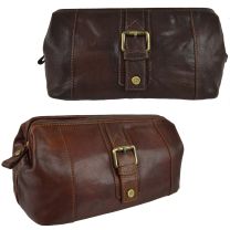 Mens Compact Buffalo Leather Top Framed Wash Bag By PrimeHide Travel