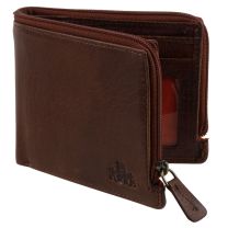 Mens Vintage Buffalo Leather Bi-Fold Wallet by Rowallan Zipped Change Veg Tan
