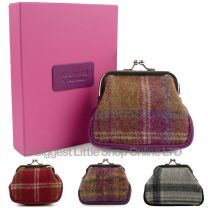 Ladies Leather & Tweed Clip Top Coin Purse by Mala; Abertweed Collection 7 Colours